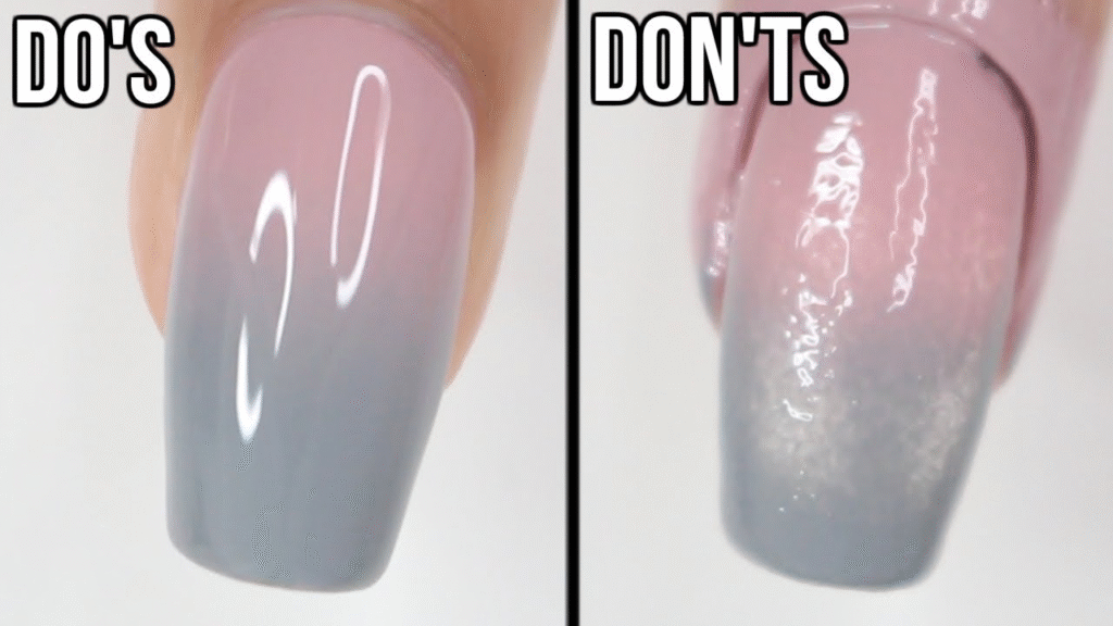 How to Master the Perfect Ombre Nail at Home 4 Comparison of well-executed and poorly executed gradient nail designs.